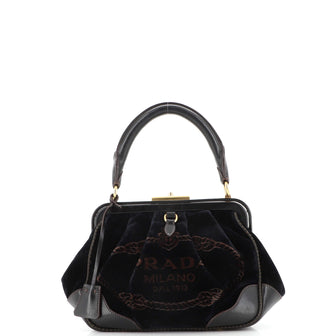 Prada Canapa Frame Satchel Velvet with Leather Small