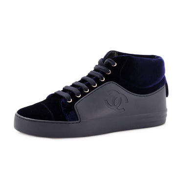 Chanel Women's CC High-Top Sneakers Leather and Velvet