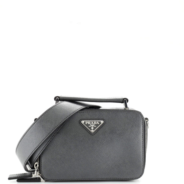 Prada Brique Crossbody Bag Saffiano Leather Mini Silver 20576082