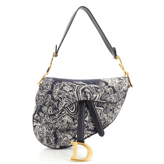 CHRISTIAN DIOR Canvas Embroidered Toile de Jouy Saddle Bag Gray 1206185