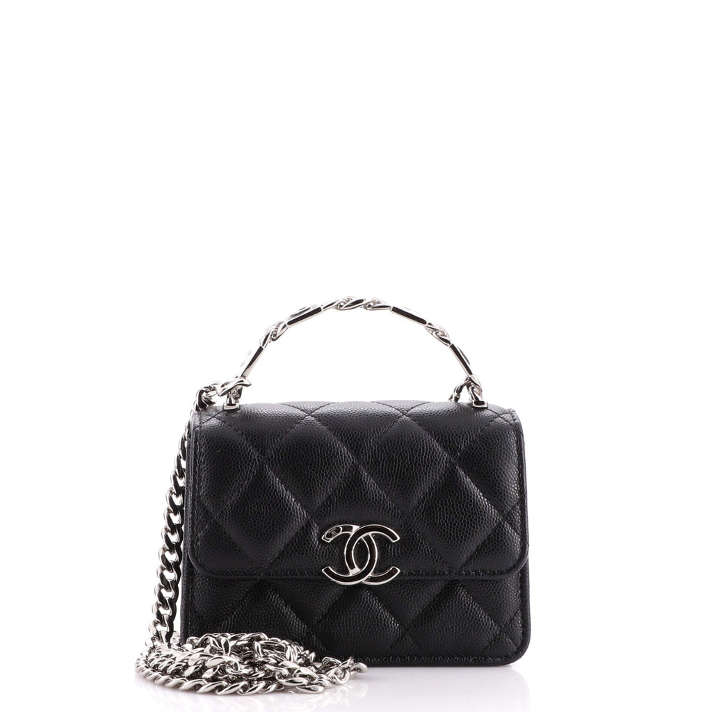 Chanel Coco Enamel Top Handle Flap Clutch with Chain Quilted Caviar Black  2058211