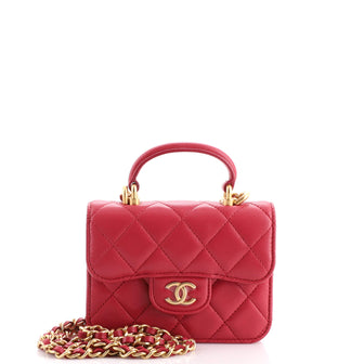 Chanel Top Handle Flap Coin Purse with Chain Quilted Lambskin