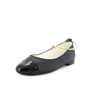 Chanel Women's Cap Toe Ankle Chain Ballerina Flats Leather