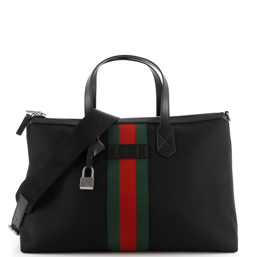 Gucci Web Duffle Bag (Outlet) Techno Canvas Medium Black 2058941