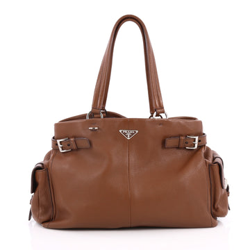 Prada Side Pocket Belt Tote Vitello Daino Medium Brown 2059002
