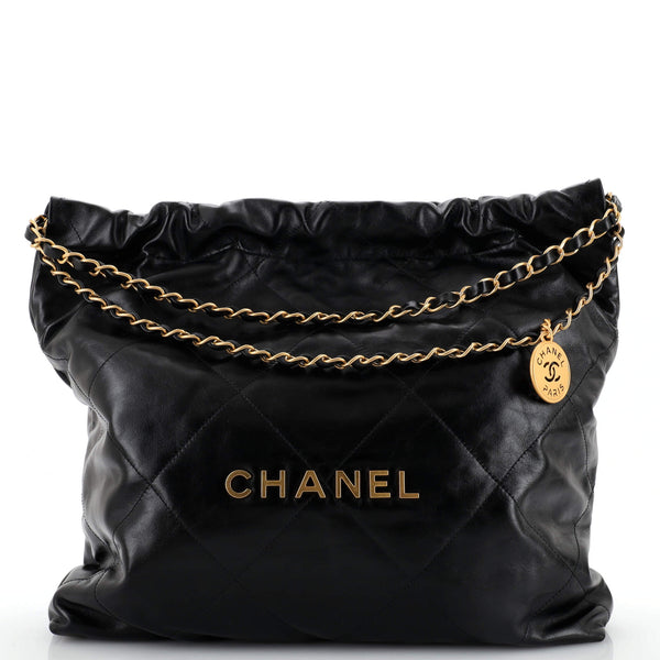 Chanel 22 Chain Hobo Quilted Wool Tweed Medium Black 205760274