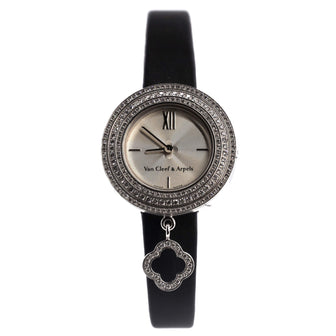 Van Cleef & Arpels Charms Three Row Quartz Watch White Gold and Satin with Diamond Bezel 25