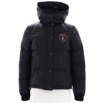 Gucci Women's Button Up Patch Puffer Coat Quilted Polyamide with Leather and Down