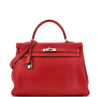 Hermes Kelly Handbag Red Togo with Palladium Hardware 35