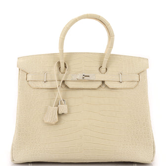 Hermes Birkin Handbag Light Matte Porosus Crocodile With Palladium Hardware 35