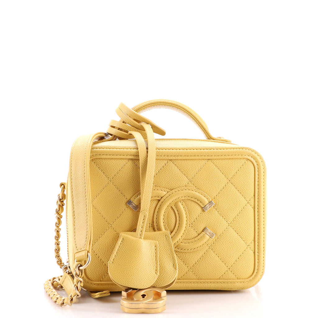 Chanel Filigree Vanity Case Quilted Caviar Small Yellow 2053991
