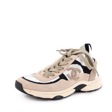 Chanel Women's CC Low-Top Sneakers Suede and Knit Fabric