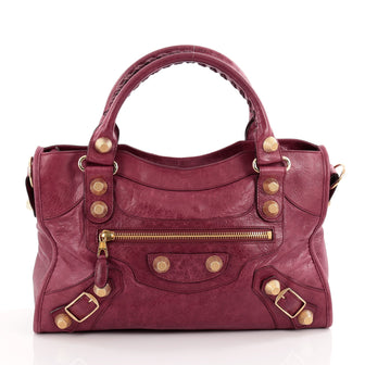 Balenciaga City Giant Studs Handbag Leather Medium Purple