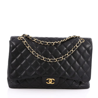 Chanel Classic Single Flap Bag Quilted Caviar Maxi Black