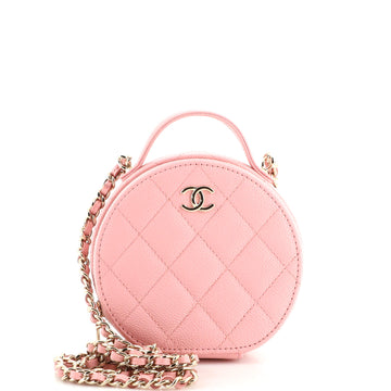 Chanel Handle With Care Round Vanity Case with Chain Quilted Caviar Small