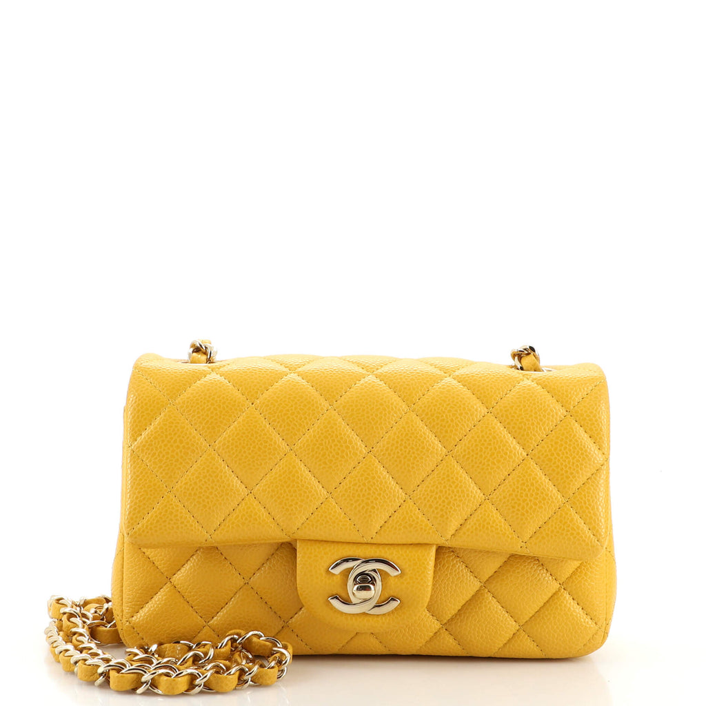 Chanel Classic Single Flap Bag Quilted Caviar Mini Yellow 2061593
