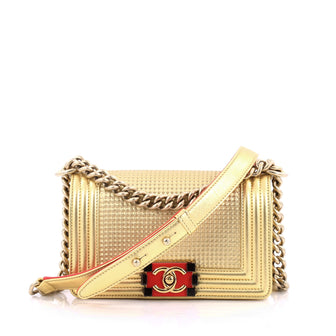 Chanel Boy Flap Bag Cube Embossed Lambskin Small Gold