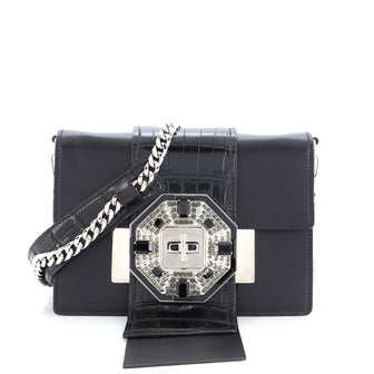 Prada Crystal Ribbon Shoulder Bag City Calf and Crocodile Embossed Leather Small