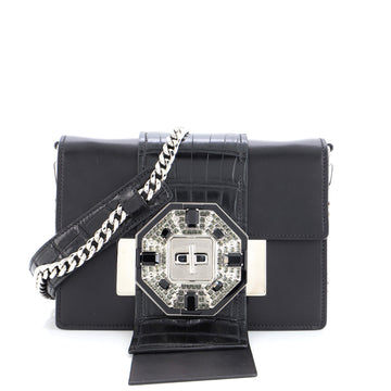 Prada Crystal Ribbon Shoulder Bag City Calf and Crocodile Embossed Leather Small