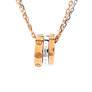 Cartier Love 3 Ring Pendant Necklace 18K Rose Gold and 18K White Gold with 6 Diamonds