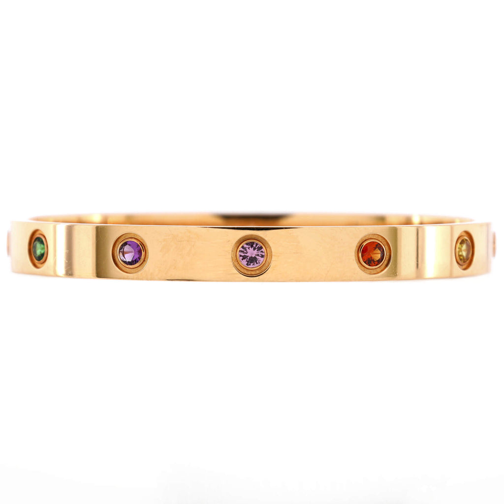 CARTIER Love Bracelet 18k Rose Gold, Sapphires Garnets Amethysts