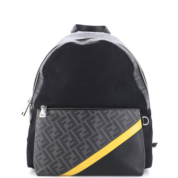 Fendi Front Pocket Backpack Nylon with Zucca Coated Canvas and Leather