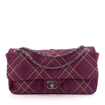  Chanel Saltire Flap Bag Stitched Suede Medium Purple 2062101