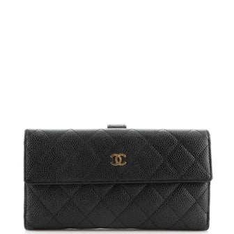 Chanel CC French Flap Wallet Quilted Caviar Long