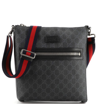 Gucci Web Strap Front Zip Messenger Bag GG Coated Canvas Medium