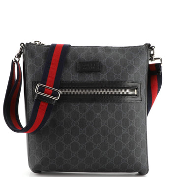 Gucci Web Strap Front Zip Messenger Bag GG Coated Canvas Medium