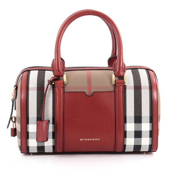 Burberry Alchester Convertible Satchel House Check and Leather Medium Red