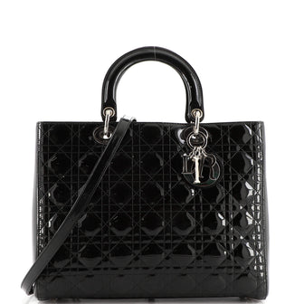 Christian Dior Lady Dior Bag Cannage Quilt Patent Large