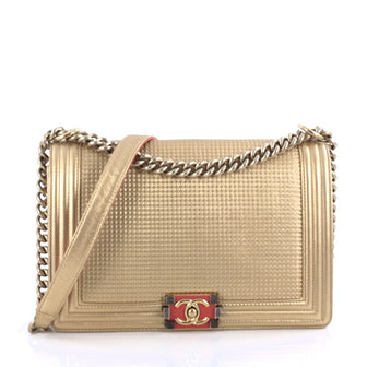 Chanel Boy Flap Bag Cube Embossed Lambskin New Medium Gold 2062901