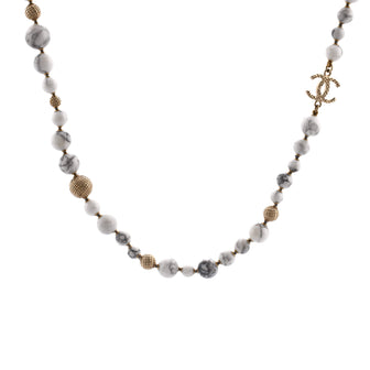 Chanel CC Station Long Necklace Ruthenium with Resin and Faux Pearls