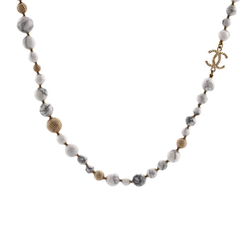 Chanel CC Station Long Necklace Ruthenium with Resin and Faux Pearls