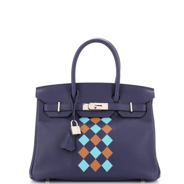 Hermes Birkin Handbag Tressage Blue Swift and Palladium Hardware 30