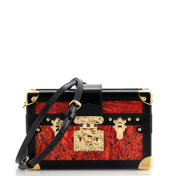 Louis Vuitton Petite Malle Handbag Limited Edition Mother of Pearl with Hammered Metal and Leather