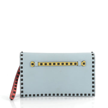 Valentino Rockstud Flap Clutch Leather Blue
