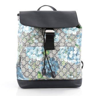 Gucci Buckle Backpack Blooms Print GG Coated Canvas Gray 2064101