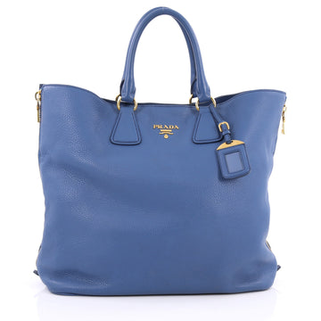 Prada Convertible Tote Vitello Daino Large Blue 2064201