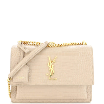 Saint Laurent Sunset Crossbody Bag Crocodile Embossed Leather Medium
