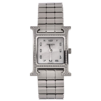 Hermes Heure H Quartz Watch Stainless Steel with Diamond Bezel and Mother of Pearl 21
