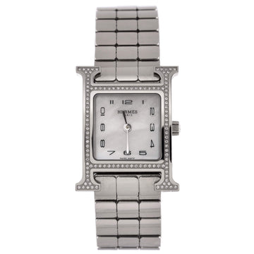 Hermes Heure H Quartz Watch Stainless Steel with Diamond Bezel and Mother of Pearl 21