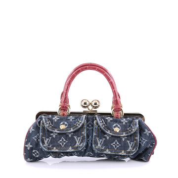 Louis Vuitton Sac Fermoir Handbag Denim with Alligator 2065007