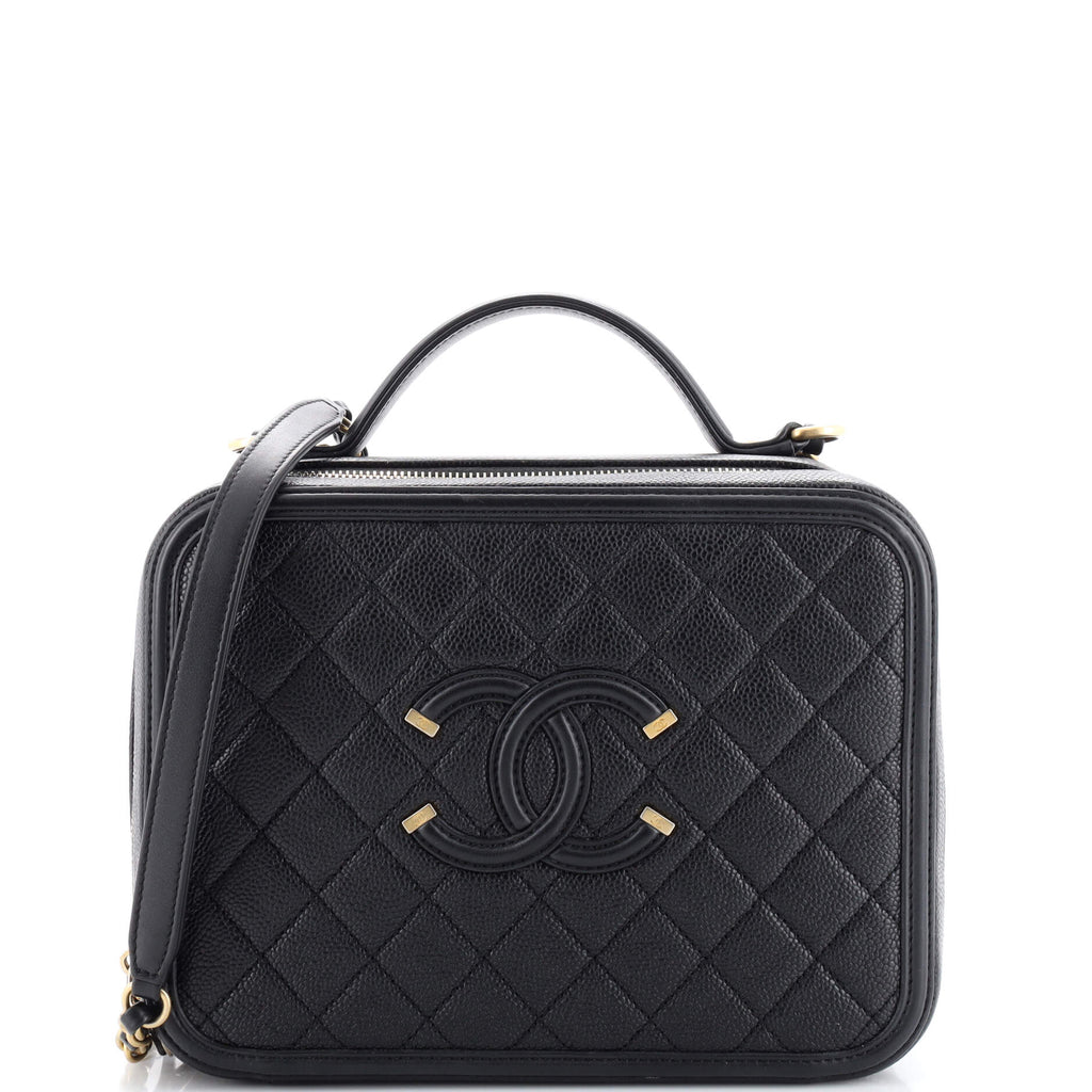Chanel Filigree Vanity Case Quilted Caviar Large Black 20651710