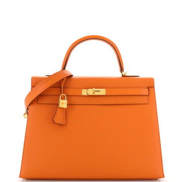 Hermes Kelly Handbag Orange Epsom with Gold Hardware 35