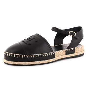 Chanel Women's CC Cap Toe Ankle Strap Espadrilles Leather