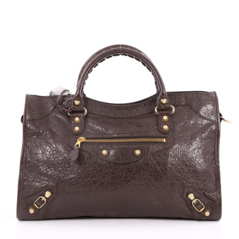 Balenciaga City Giant Studs Handbag Leather Medium Brown 2065701
