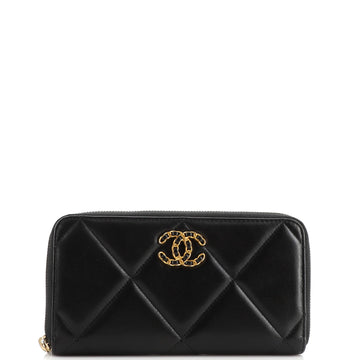 Chanel 19 Zip Around Wallet Quilted Lambskin Long