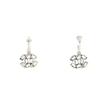 Chanel CC Baguette Drop Hoop Earrings Metal with Crystals